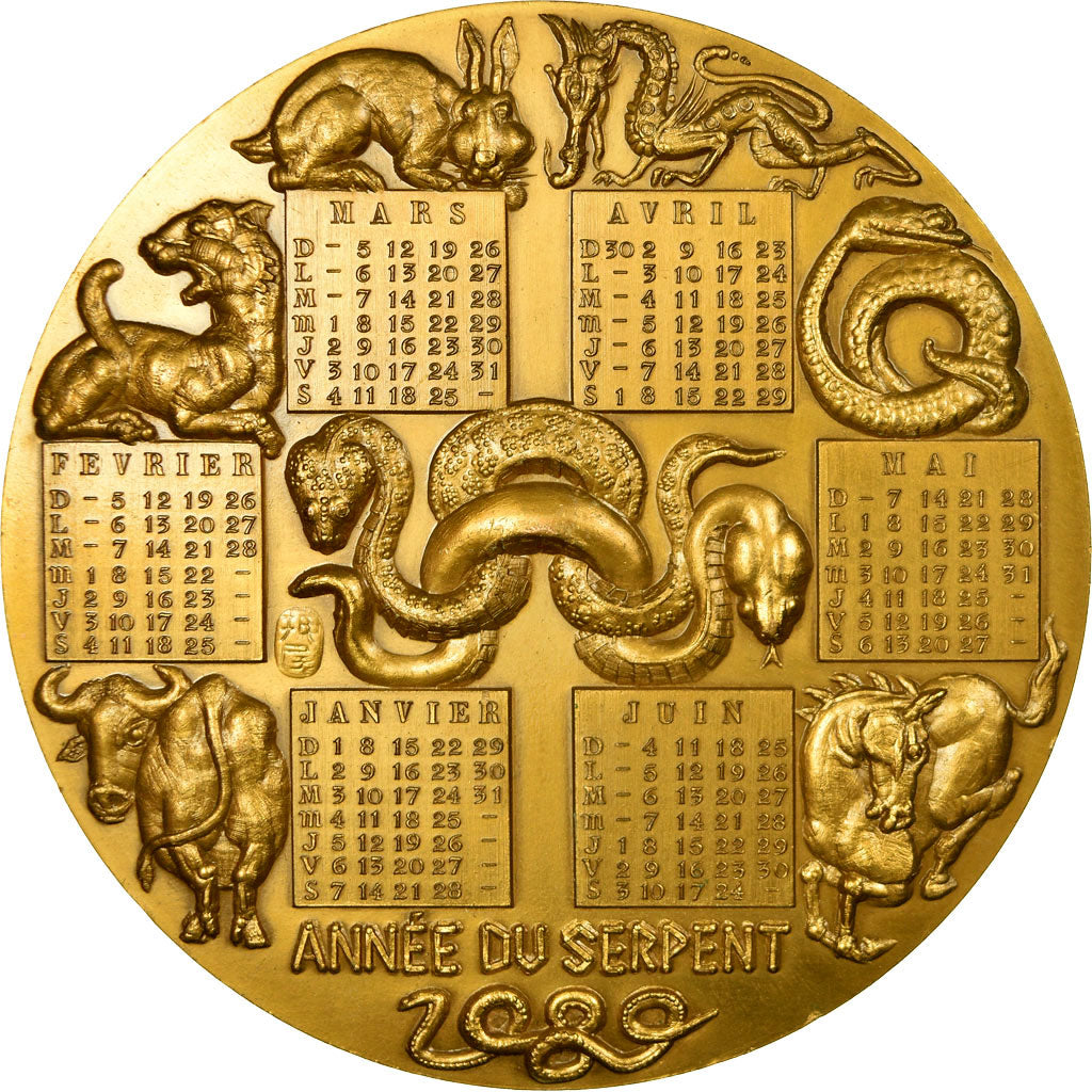 Francia, medalla, Calendrier, Année du Serpent, 1989, Oshio, SC, Bronce dorado