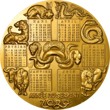 Francia, medalla, Calendrier, Année du Serpent, 1989, Oshio, SC, Bronce dorado