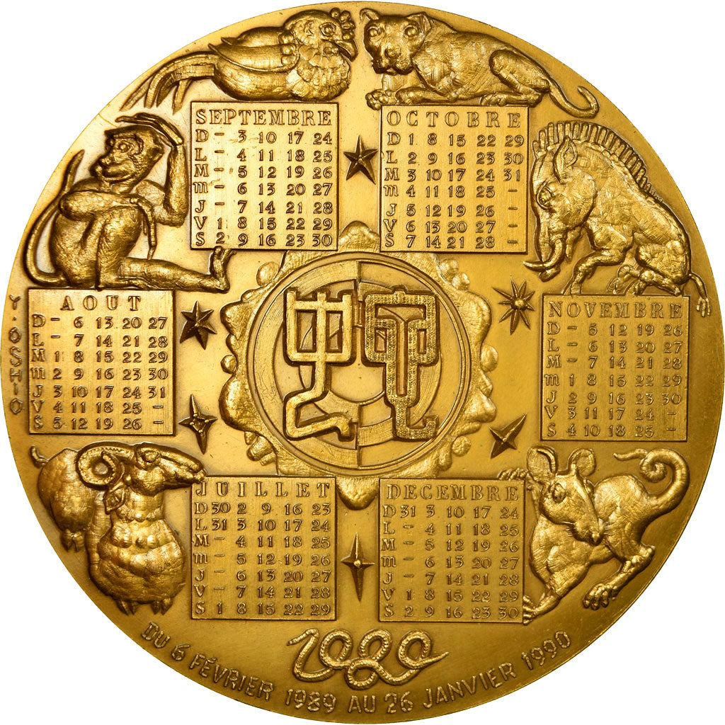 Francia, medalla, Calendrier, Année du Serpent, 1989, Oshio, SC, Bronce dorado