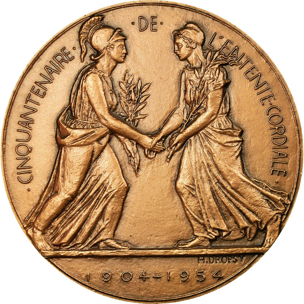 France, Medal, Cinquantenaire de l'Entente Cordiale, 1954, Dropsy, MS(65-70)