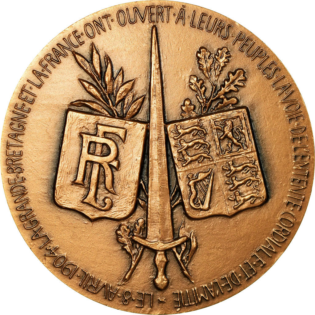 France, Medal, Cinquantenaire de l'Entente Cordiale, 1954, Dropsy, MS(65-70)