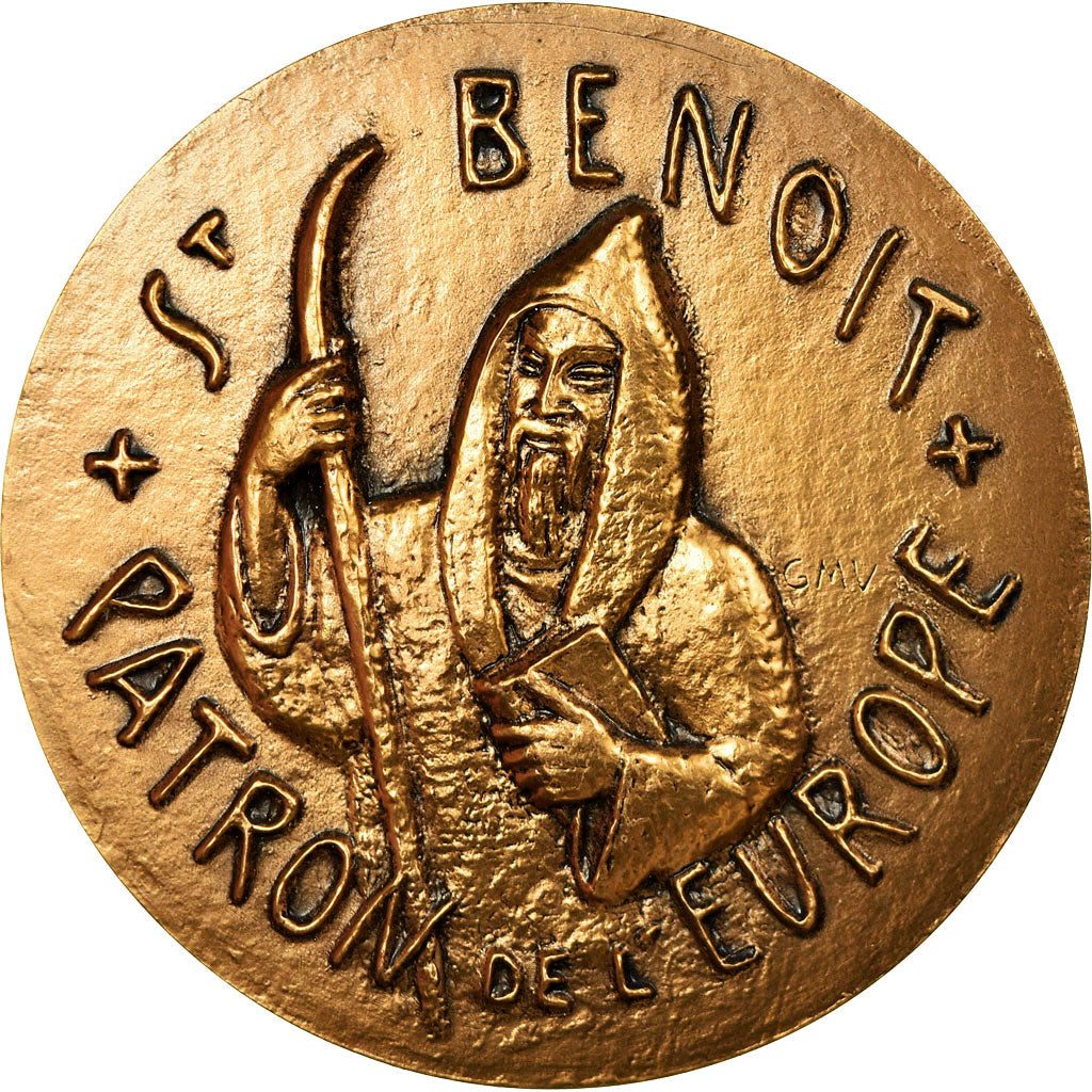 France, Medal, Saint Benoit, Patron de l'Europe, MS(64), Bronze