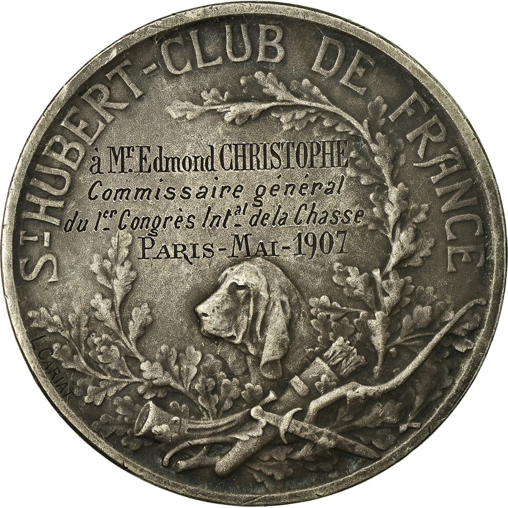 Francia, medalla, Chasse, 1er Congrès International de la Chasse, 1907, Cariat