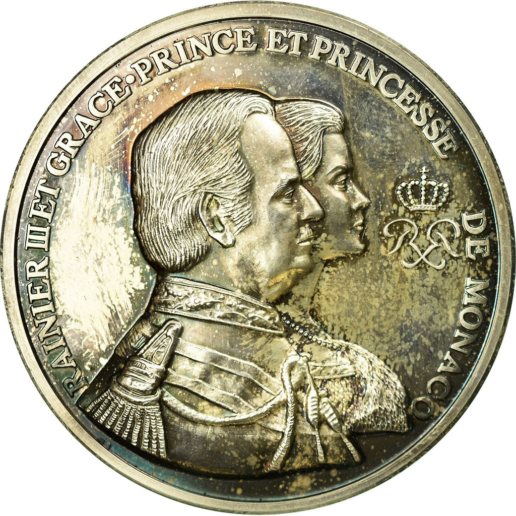 Monaco, Medaille, Rainier III et Grace de Monaco, UNC-, Zilver