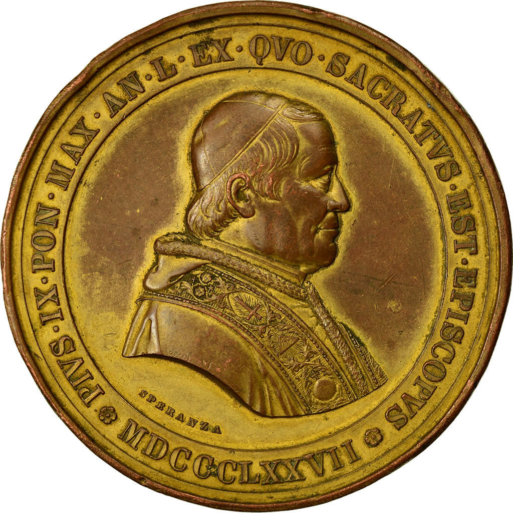 Vatican, Medal, Pie IX, 1877, Speranza, AU(50-53), Gilt Bronze