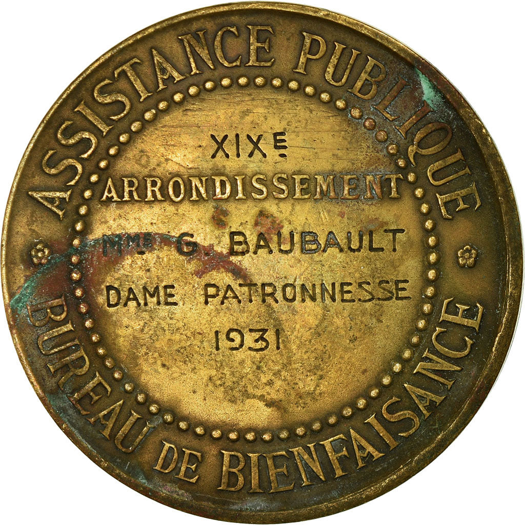 France, Medal, Assistance Publique, Madame Baudault, Dame Patronnesse, 1931