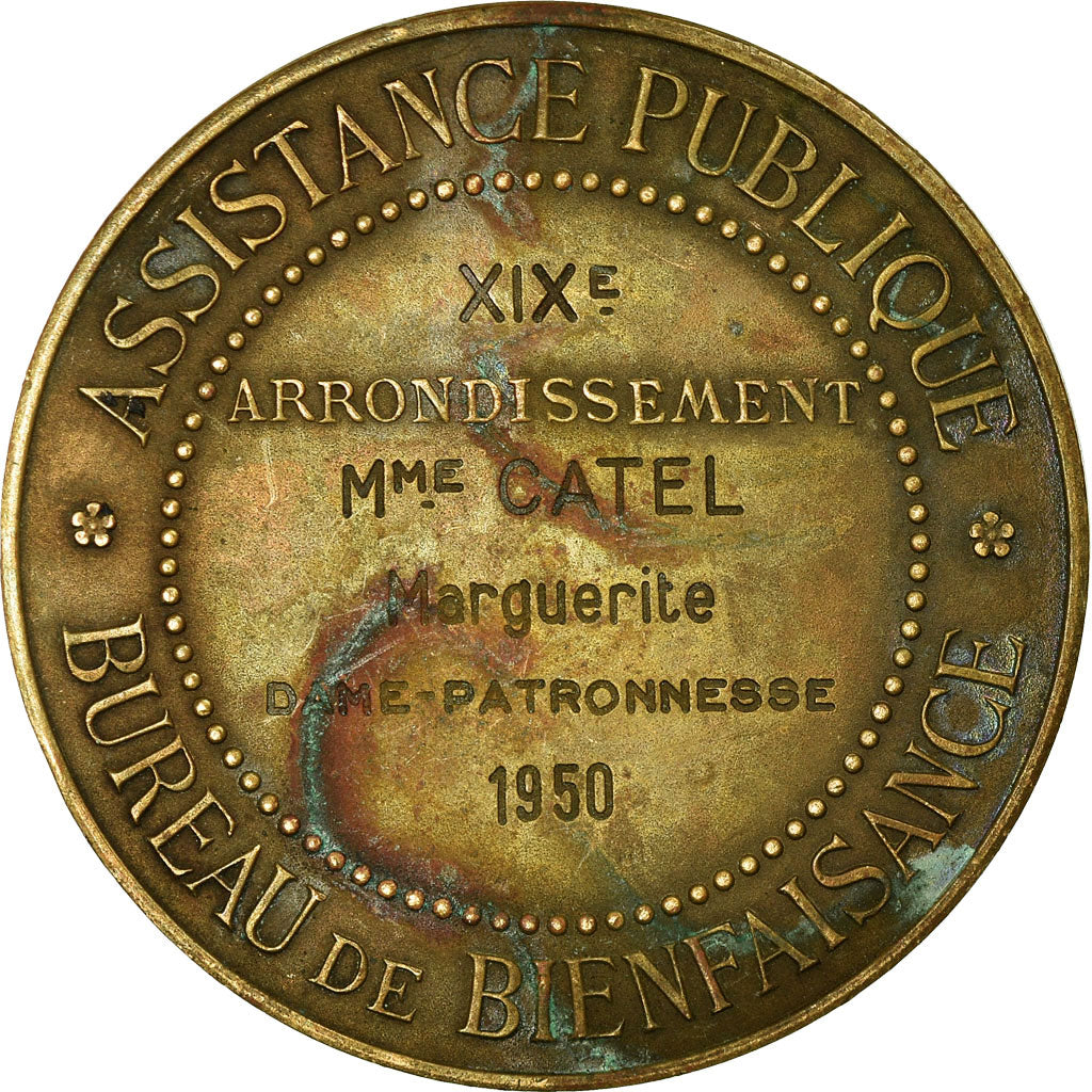 France, Medal, Assistance Publique, Bureau de Bienfaisance, Paris, 1950, Muller
