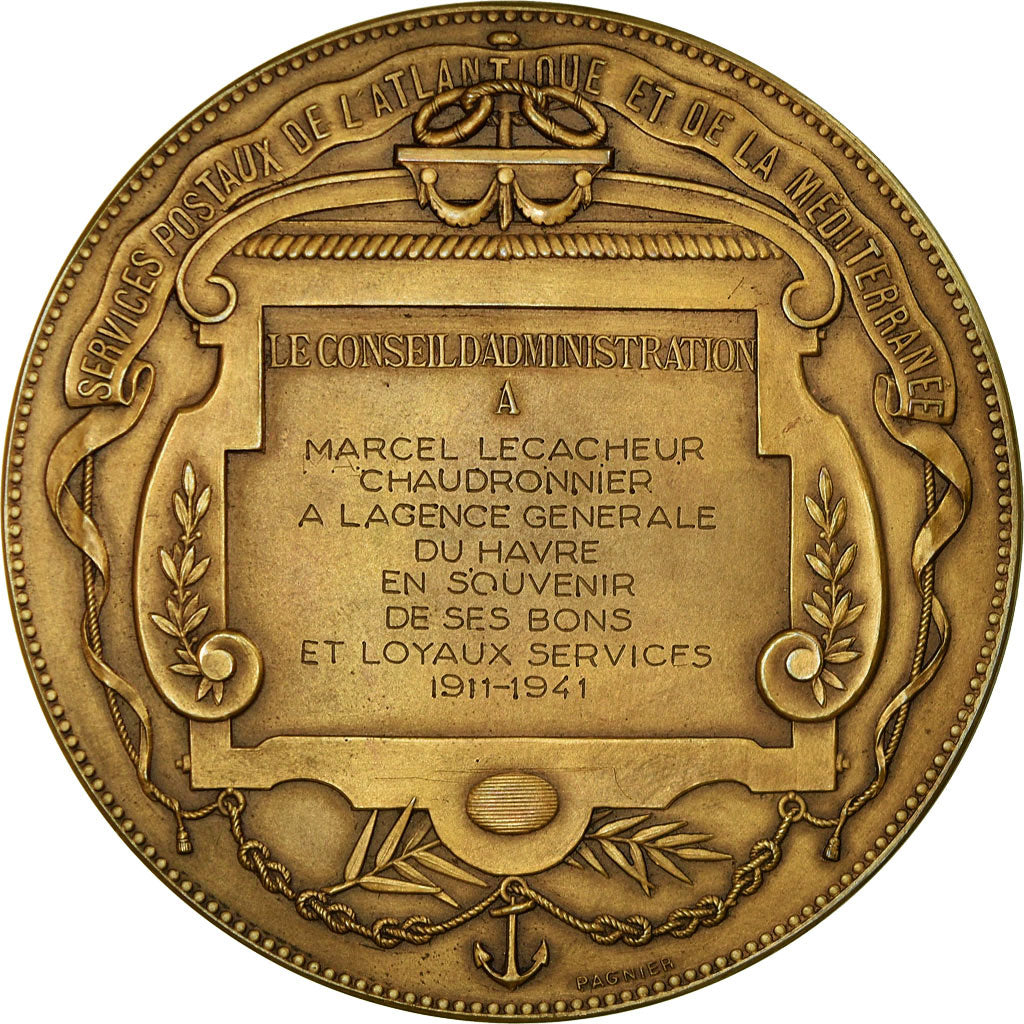 France, Medal, Compagnie Générale Transatlantique, Services Postaux, 1941