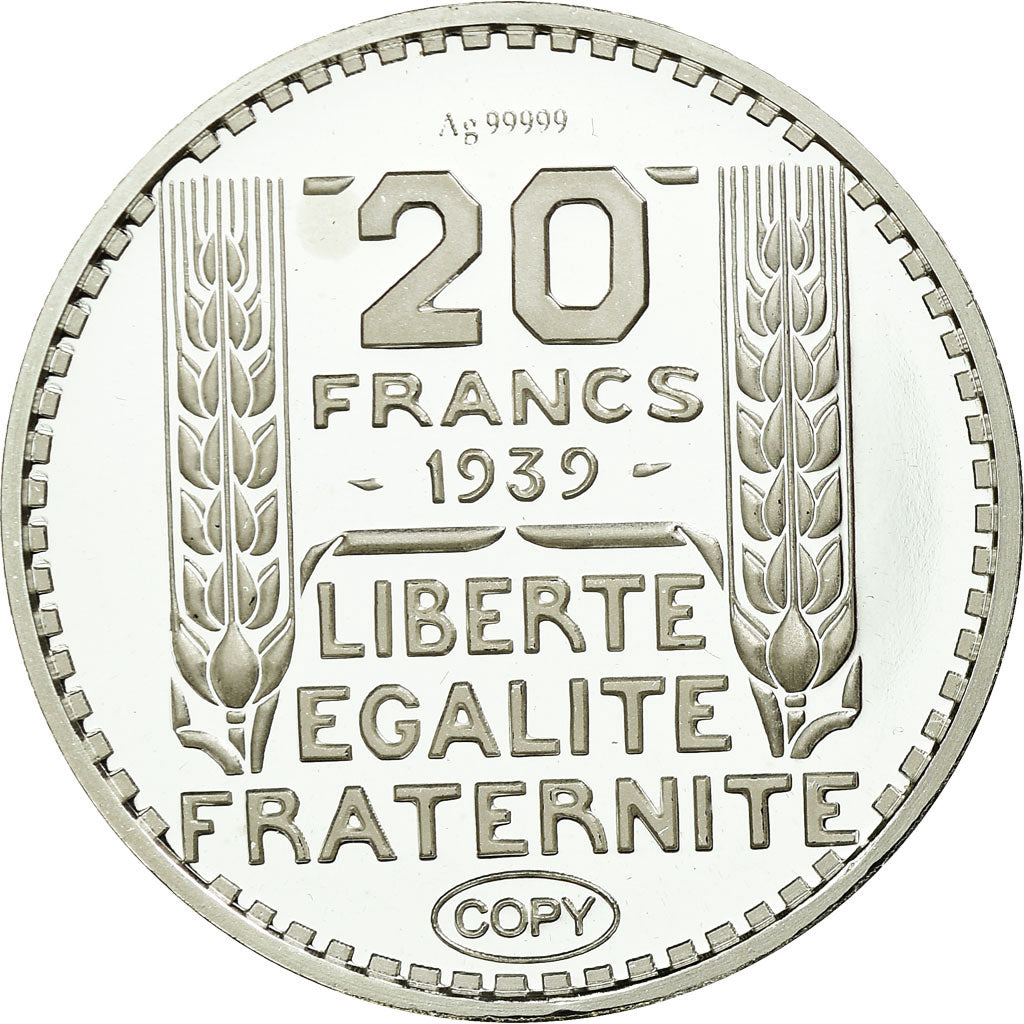 France, Medal, Reproduction de la 20 Francs TURIN 1939, MS(65-70), Silver