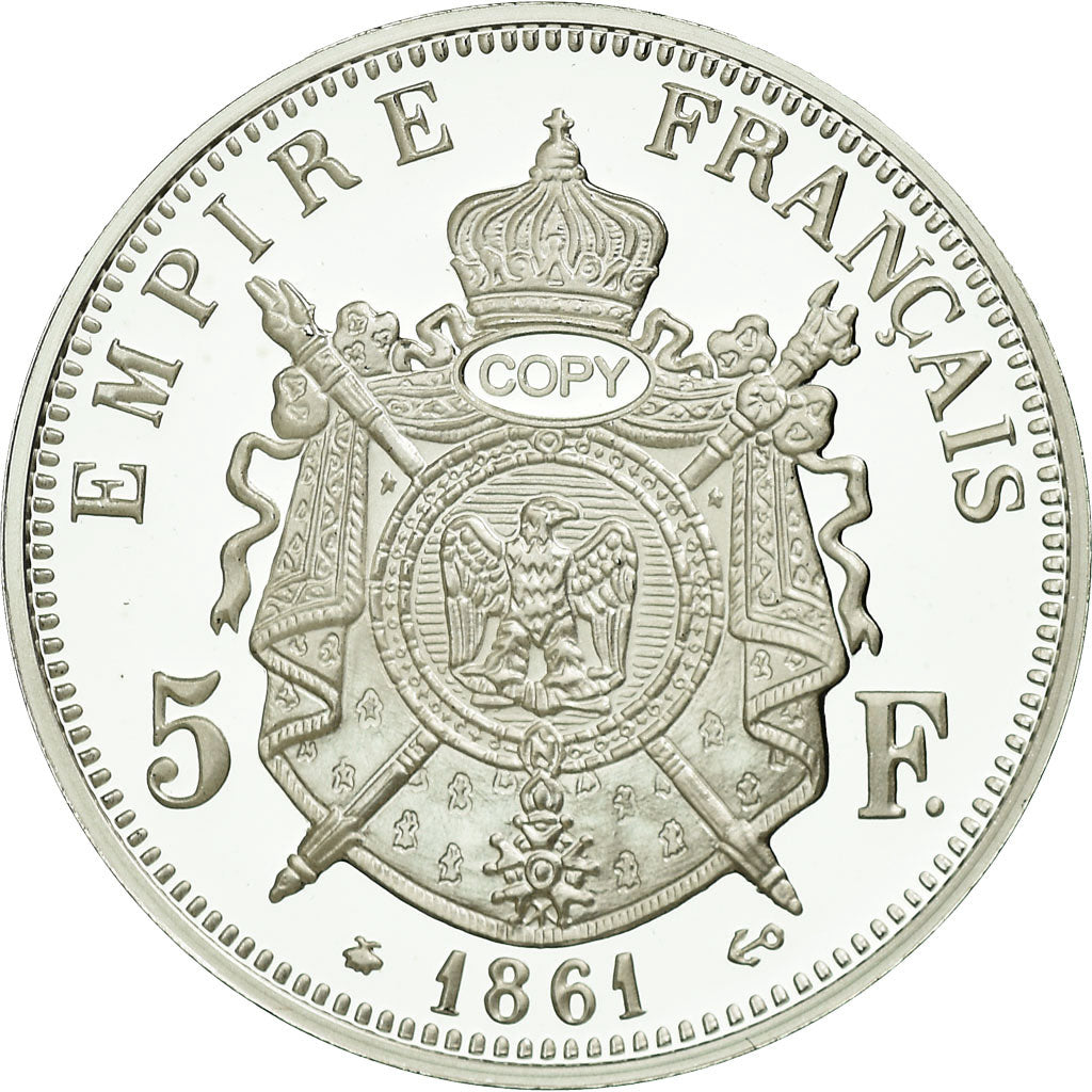 France, Médaille, Reproduction de la 5 Francs Napoléon III 1867, FDC, Argent