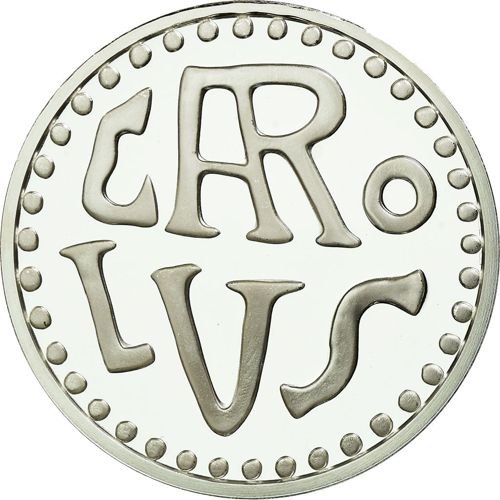 France, Medal, Reproduction du Denier de Charlemagne, MS(65-70), Silver