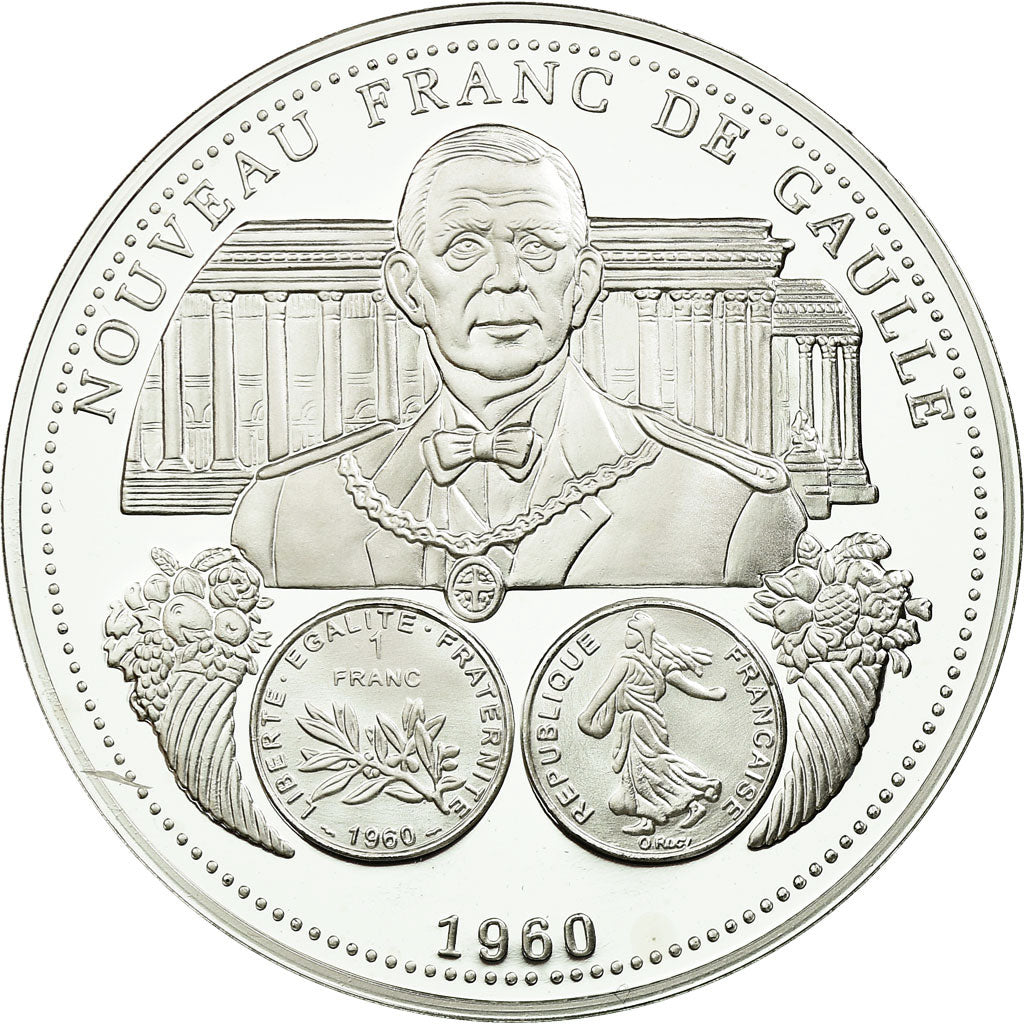 France, Medal, Nouveau Franc De Gaulle, MS(65-70), Silver