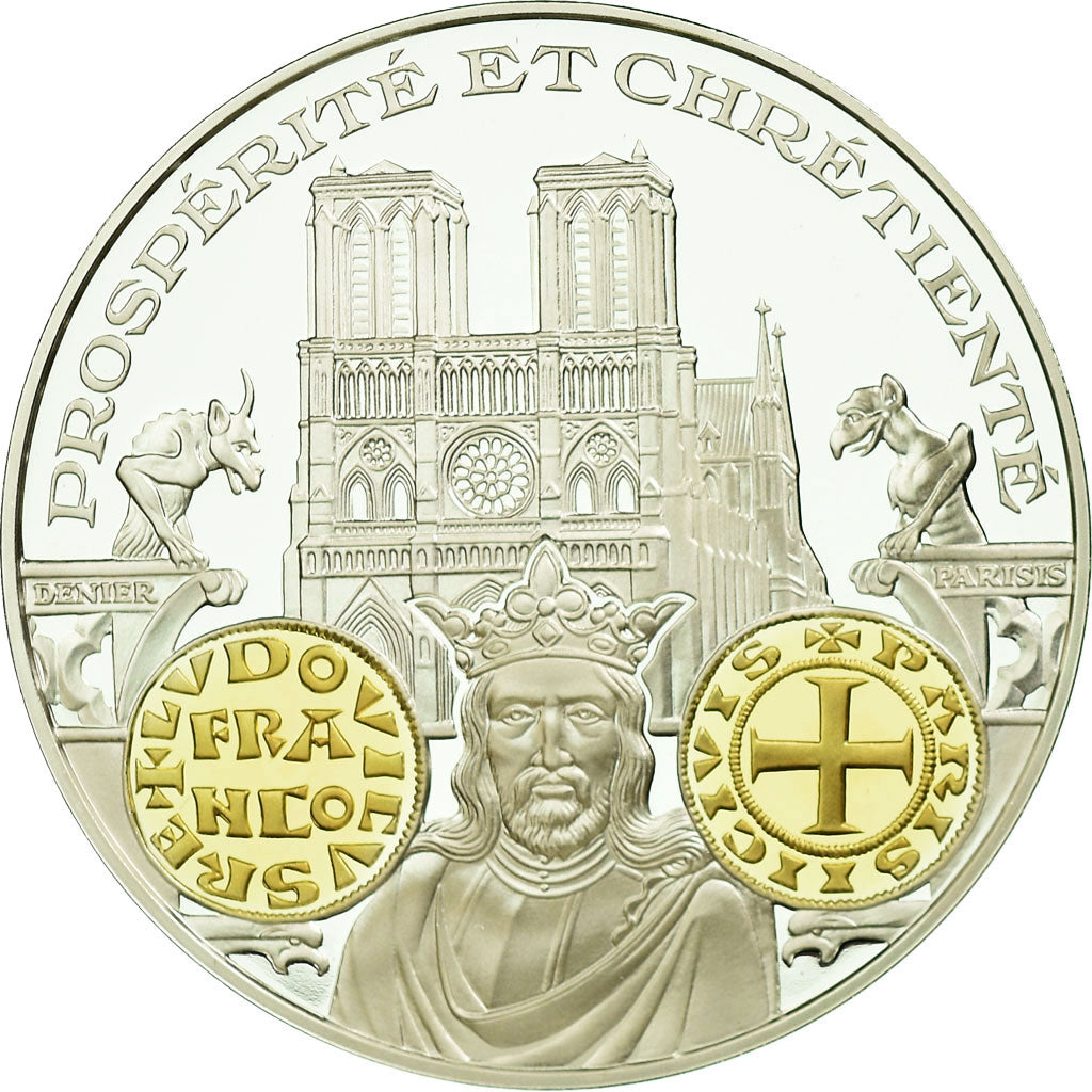 France, Medal, Histoire Monétaire, Denier Parisis, Louis VII, MS(65-70), Silver