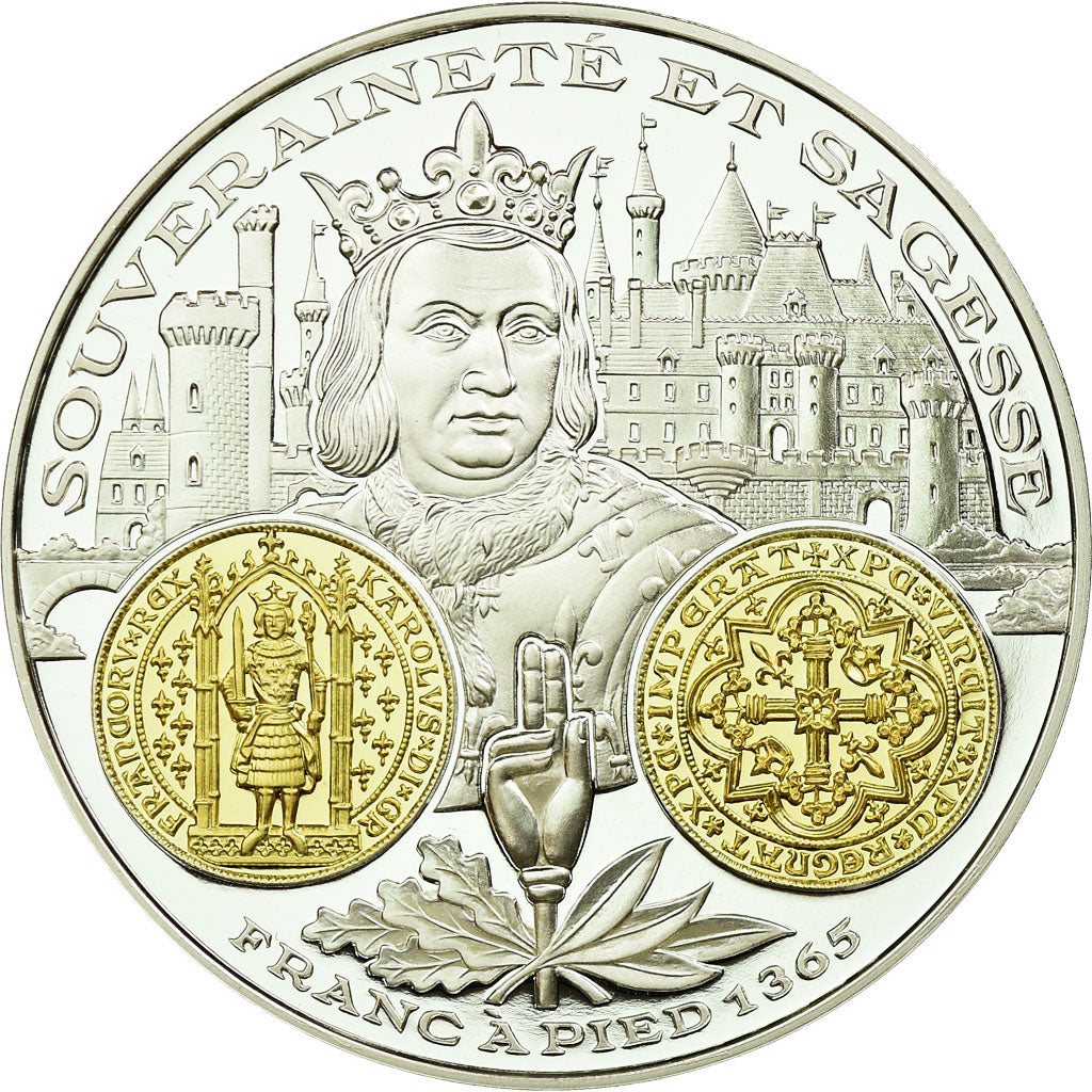 France, Medal, Histoire Monétaire, Franc à Pied, Charles V, MS(65-70), Silver