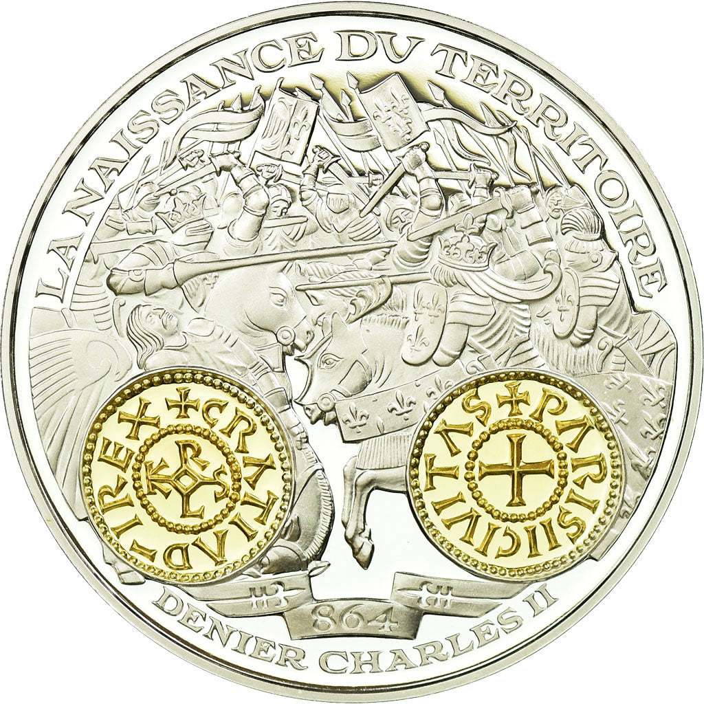 France, Medal, Histoire Monétaire, Denier Charles II, MS(65-70), Silver
