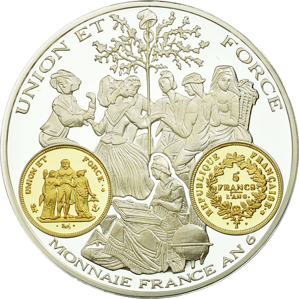 Francia, medaglia, Histoire Monétaire, 5 Francs Union et Force, FDC, Argento