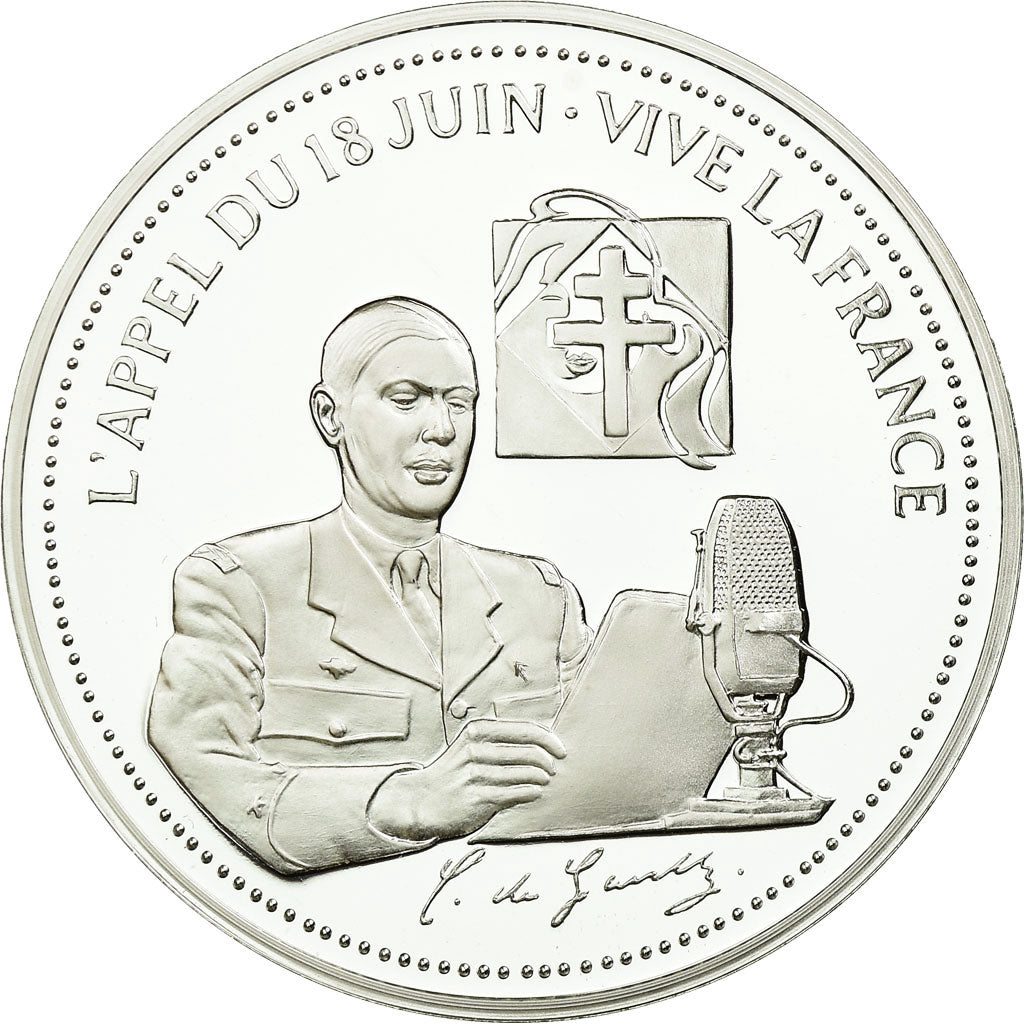 Francia, medaglia, De Gaulle, l'Appel du 18 juin, FDC, Argento