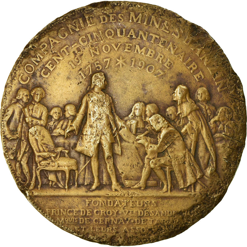 Frankrijk, Medaille, Compagnie des Mines d'Anzin, 1907, Theunissen, ZG, Bronze