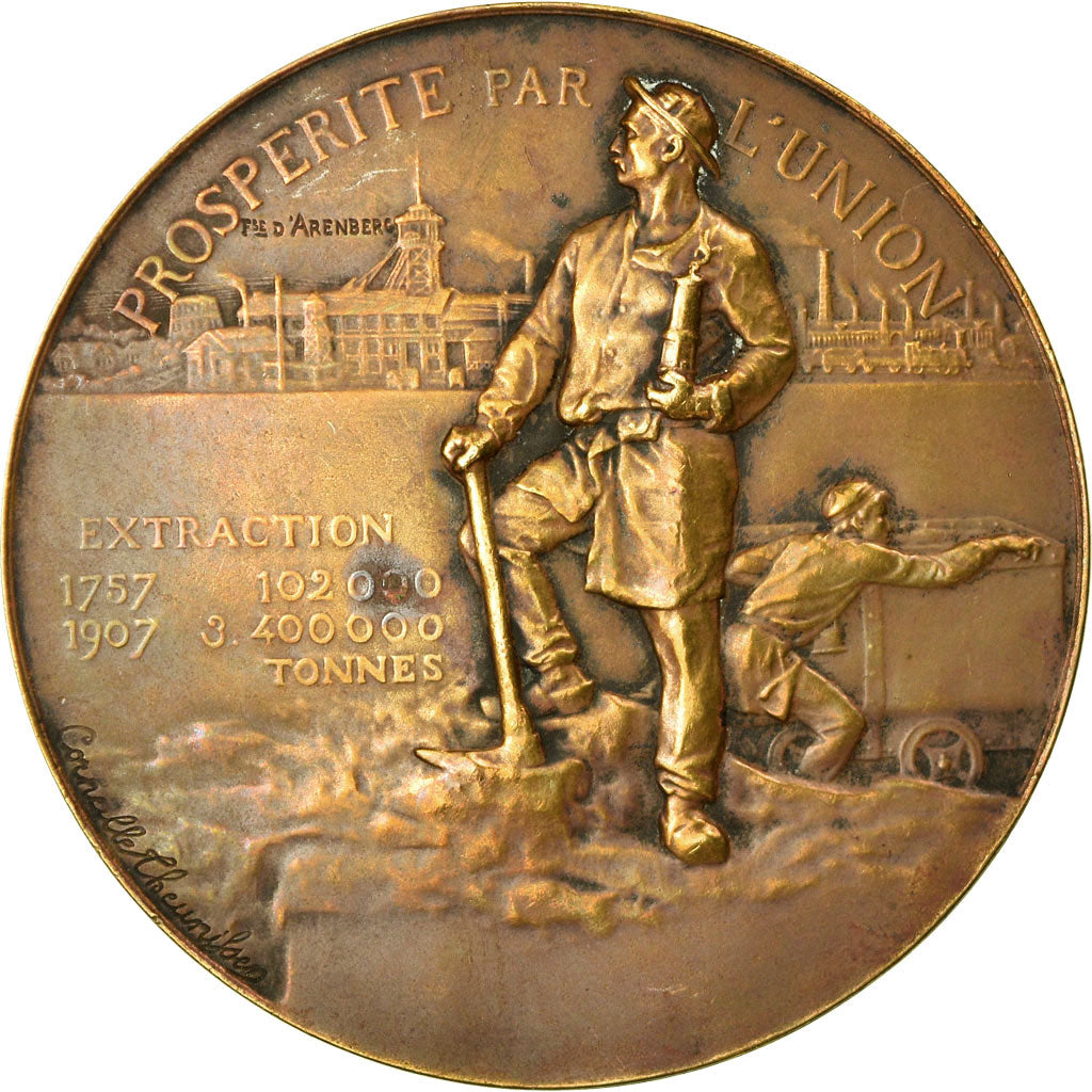 Frankrijk, Medaille, Compagnie des Mines d'Anzin, 1907, Theunissen, PR, Bronze