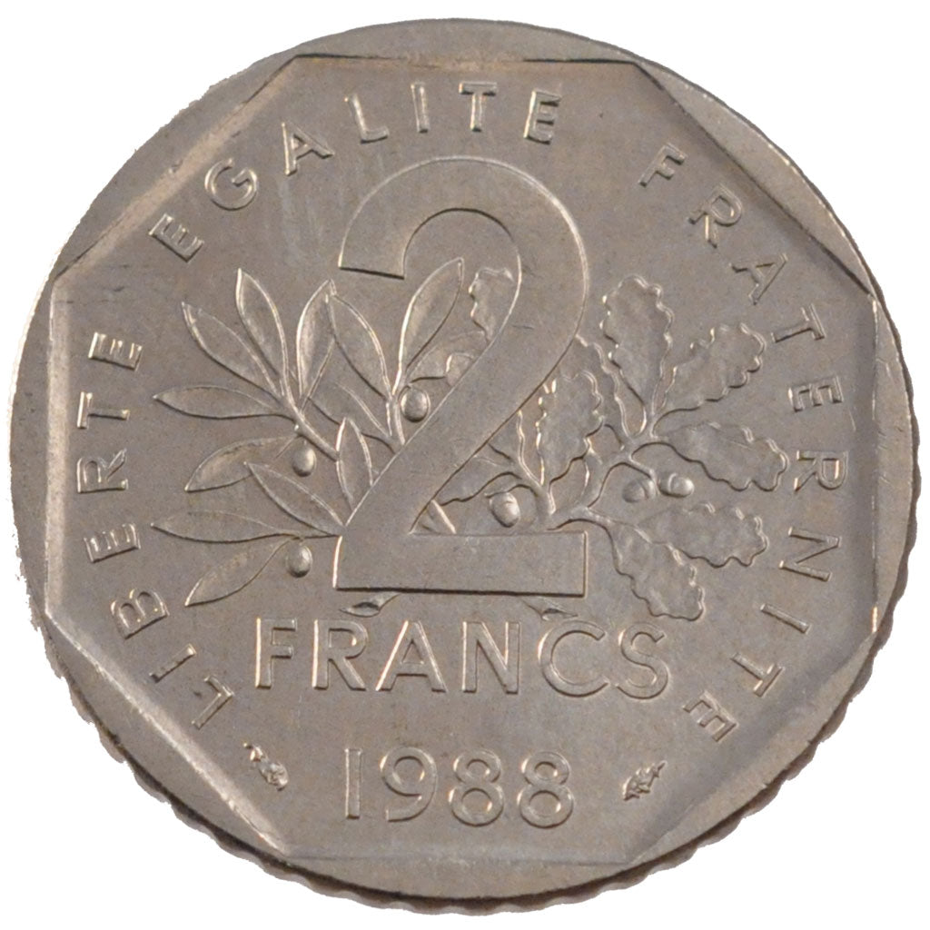FRANCE, 2 Francs, 1988, AU(55-58), Nickel, Gadoury #547, 7.46