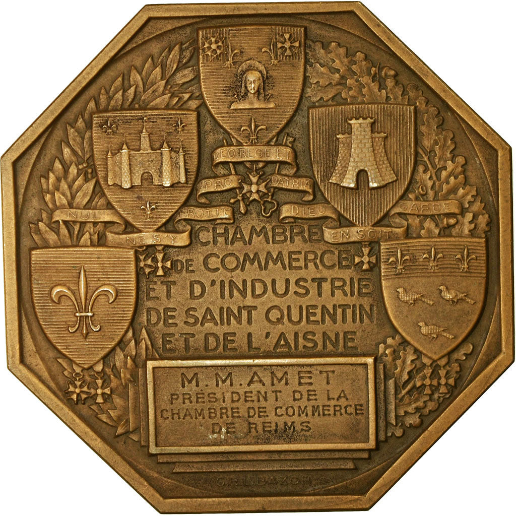 França, Medal, Chambre de Commerce de Saint-Quentin et de l'Aisne, 1950, Bazor