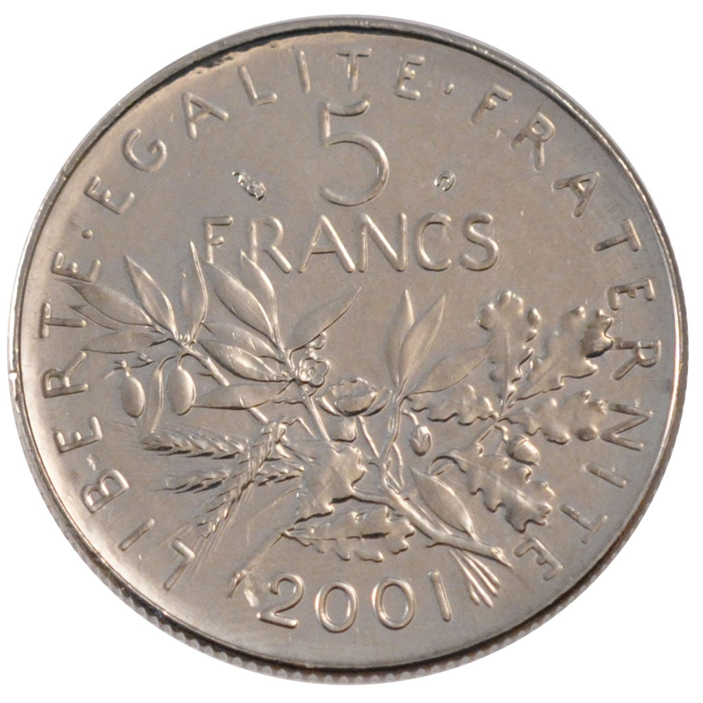 FRANCE, Semeuse, 5 Francs, 2001, Paris, KM #926a.1, MS(60-62), Nickel Clad...