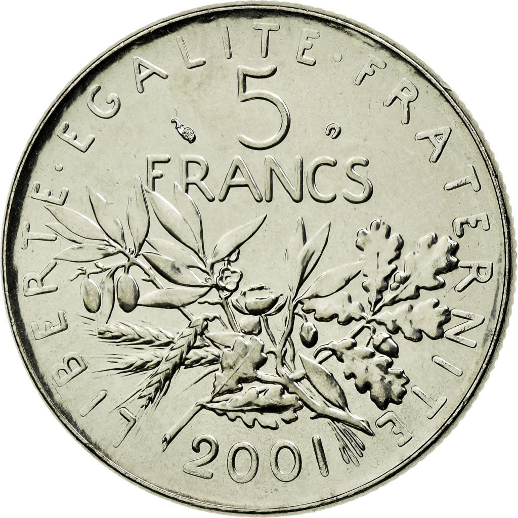 Coin, France, Semeuse, 5 Francs, 2001, MS(60-62), Nickel Clad Copper-Nickel