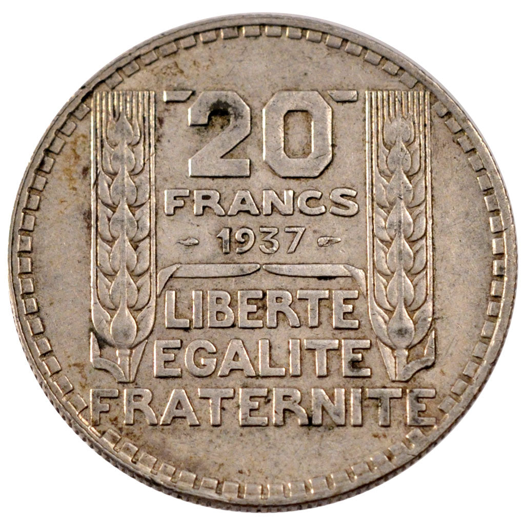 FRANCE, Turin, 20 Francs, 1937, Paris, KM #879, AU(50-53), Silver, 35, Gadoury..