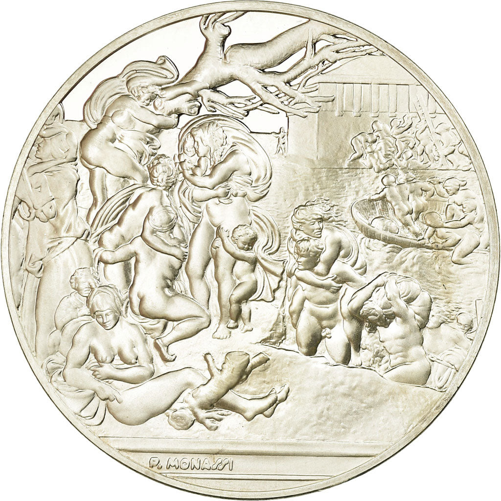 France, Medal, Peinture, Michel Ange, Le Déluge, Monassi, MS(64), Silver