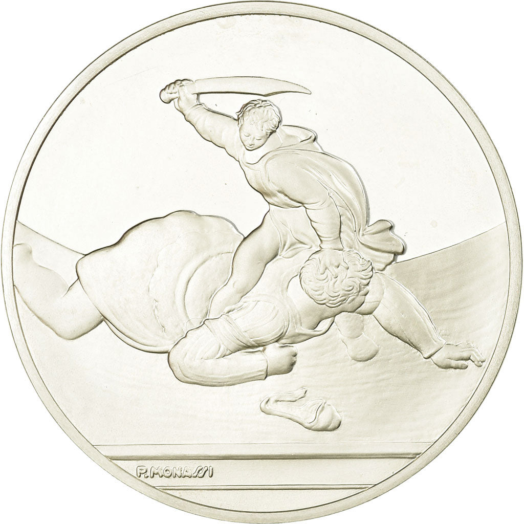 France, Medal, Peinture, Michel Ange, David  et Goliath, Monassi, MS(64), Silver
