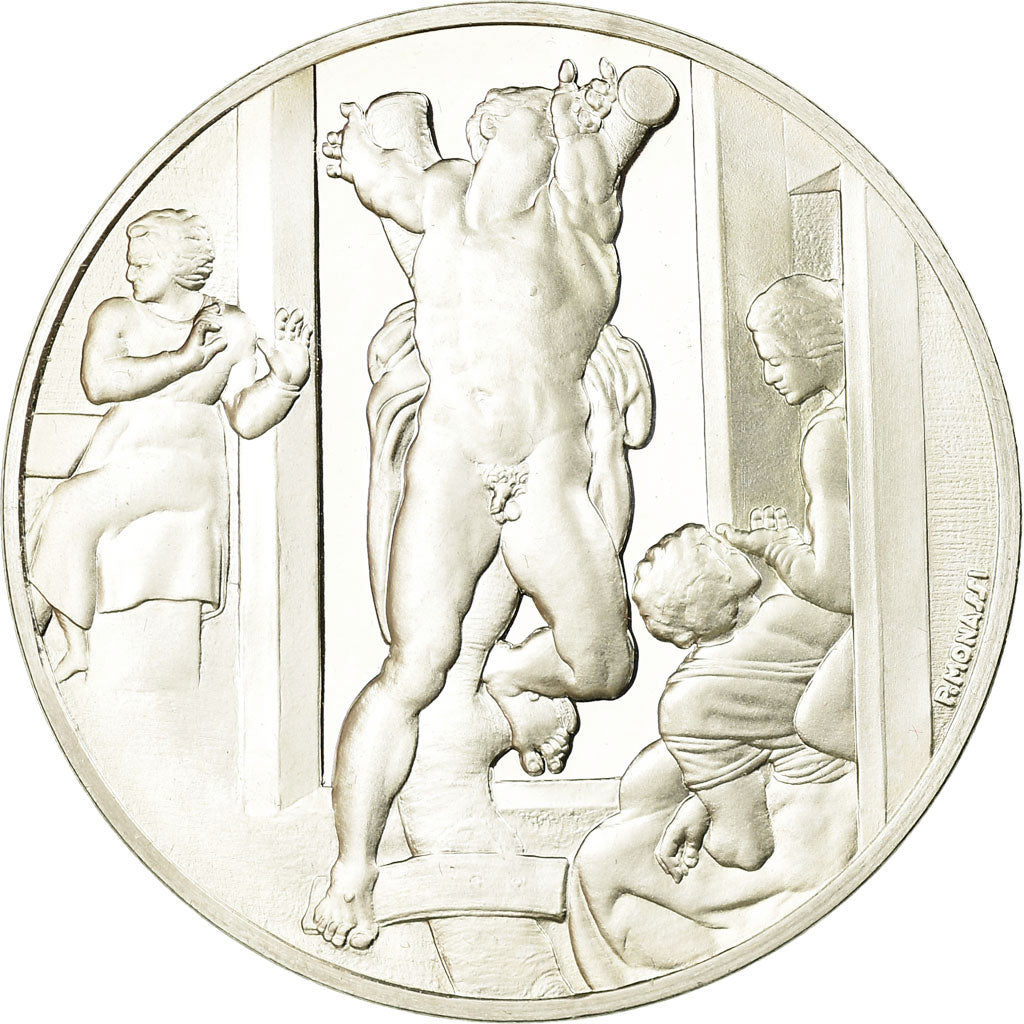 France, Medal, Peinture, Michel Ange, La Mort d'Aman, Monassi, MS(64), Silver
