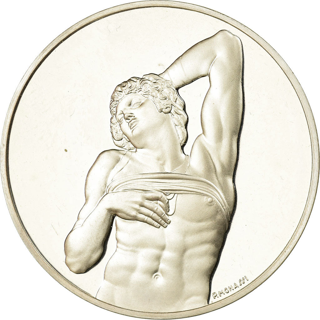 France, Medal, Peinture, Michel Ange, l'Esclave mourant, Monassi, MS(64), Silver