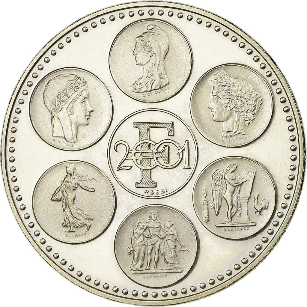 Francia, medaglia, Coq, Fin du Cours Légal du Franc, 2001, SPL+, Rame-nichel