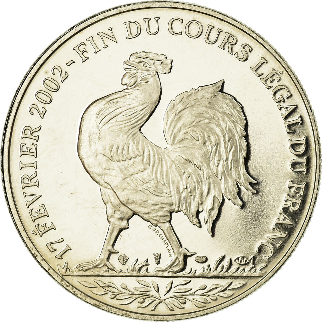 Francia, medaglia, Coq, Fin du Cours Légal du Franc, 2001, SPL+, Rame-nichel