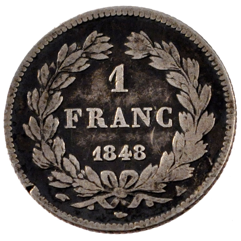 FRANCE, Louis-Philippe, Franc, 1848, Paris, KM #748.1, F(12-15), Silver,...