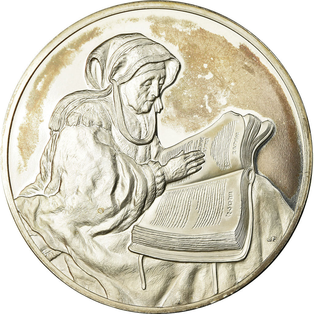 France, Medal, Peinture, Rembrandt, La Prophétesse Annah, MS(63), Silver