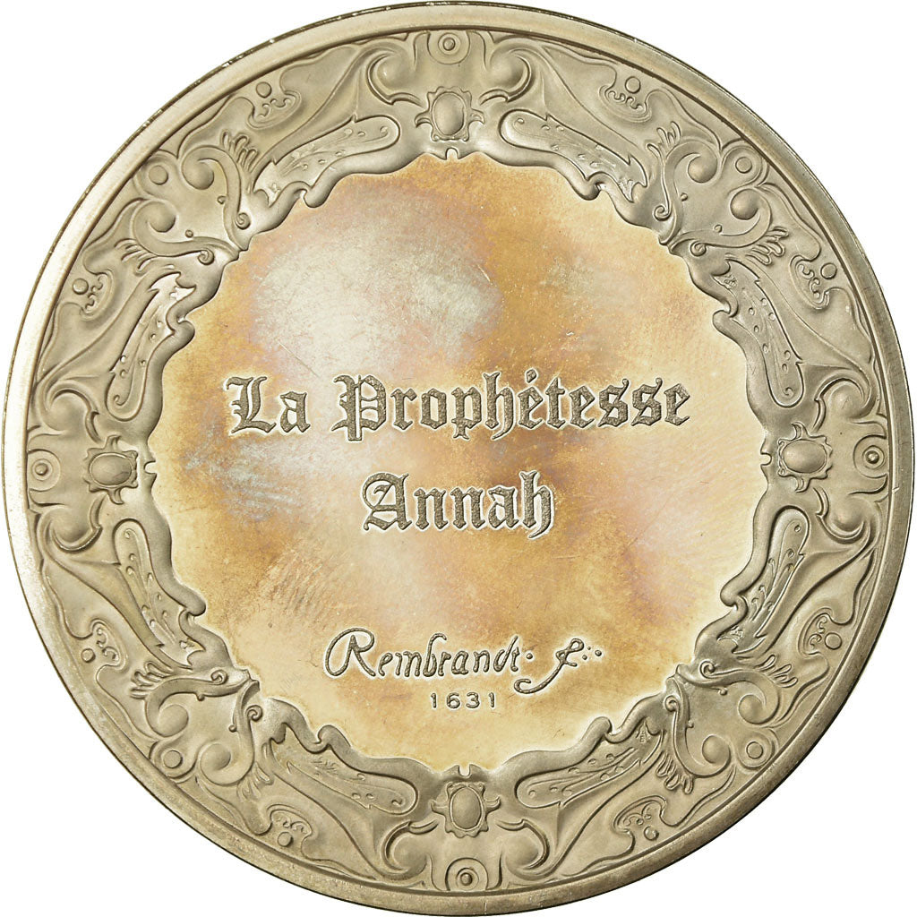 France, Medal, Peinture, Rembrandt, La Prophétesse Annah, MS(63), Silver