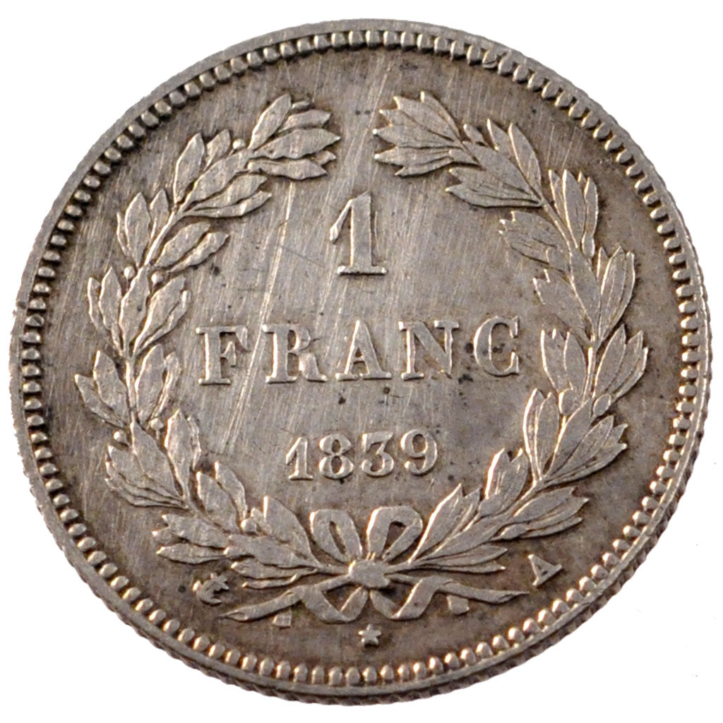 FRANCE, Louis-Philippe, Franc, 1839, Paris, KM #748.1, EF(40-45), Silver,...