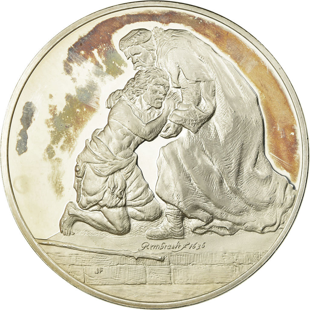 Francia, medalla, Peinture, Rembrandt, Le Retour de l'Enfant Prodigue, SC, Plata
