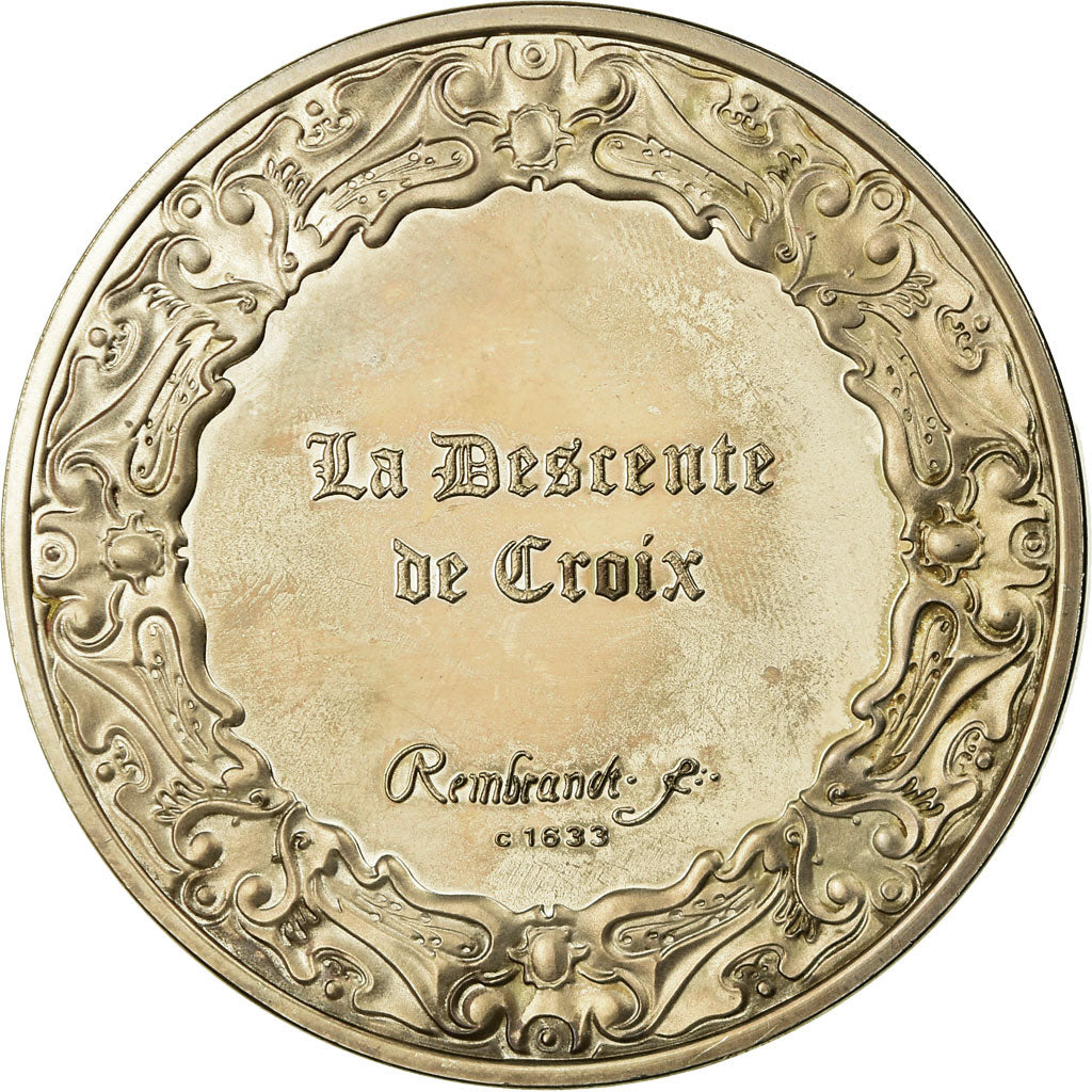 France, Medal, Peinture, Rembrandt, La Descente de Croix, MS(63), Silver