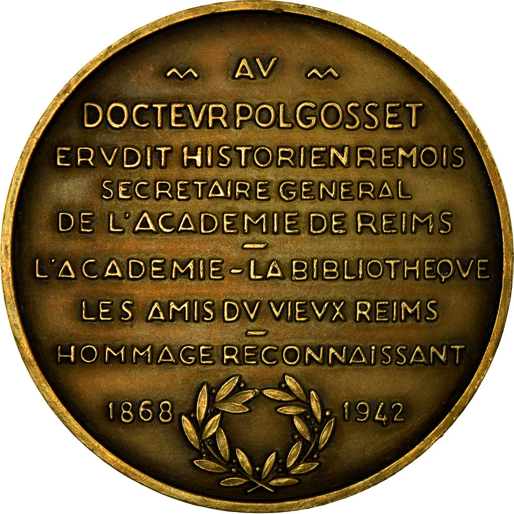 França, Medal, Docteur Polgosset, Académie de Reims, 1942, MS(63), Bronze