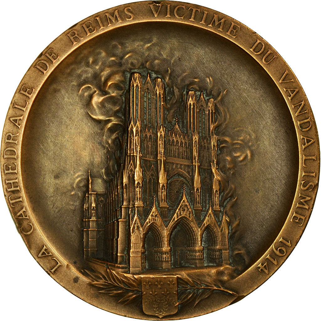 Francia, medalla, La Cathédrale de Reims Victime du Vandalisme, 1914, EBC