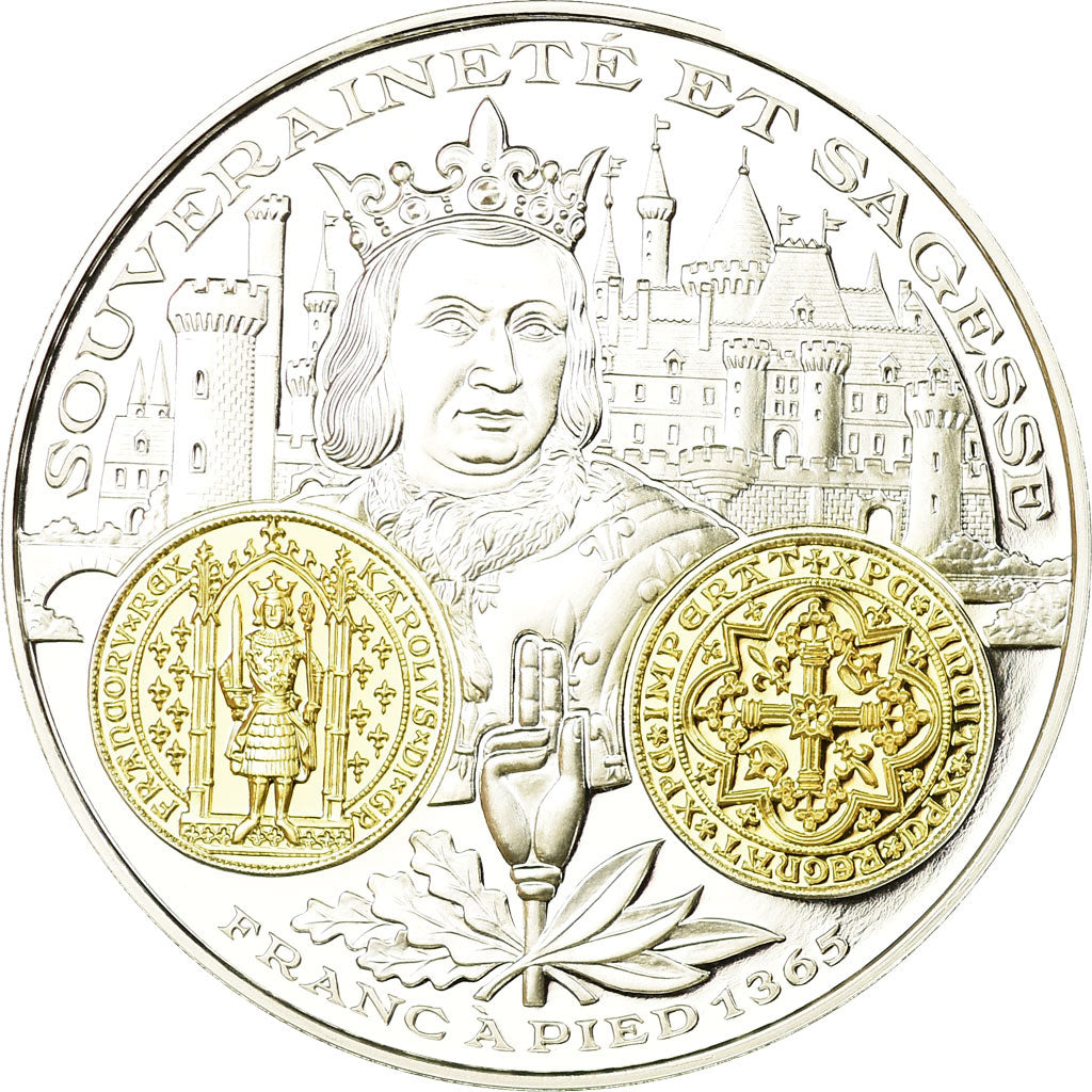 France, Medal, Histoire Monétaire, Franc à Pied, Charles V, MS(65-70), Silver