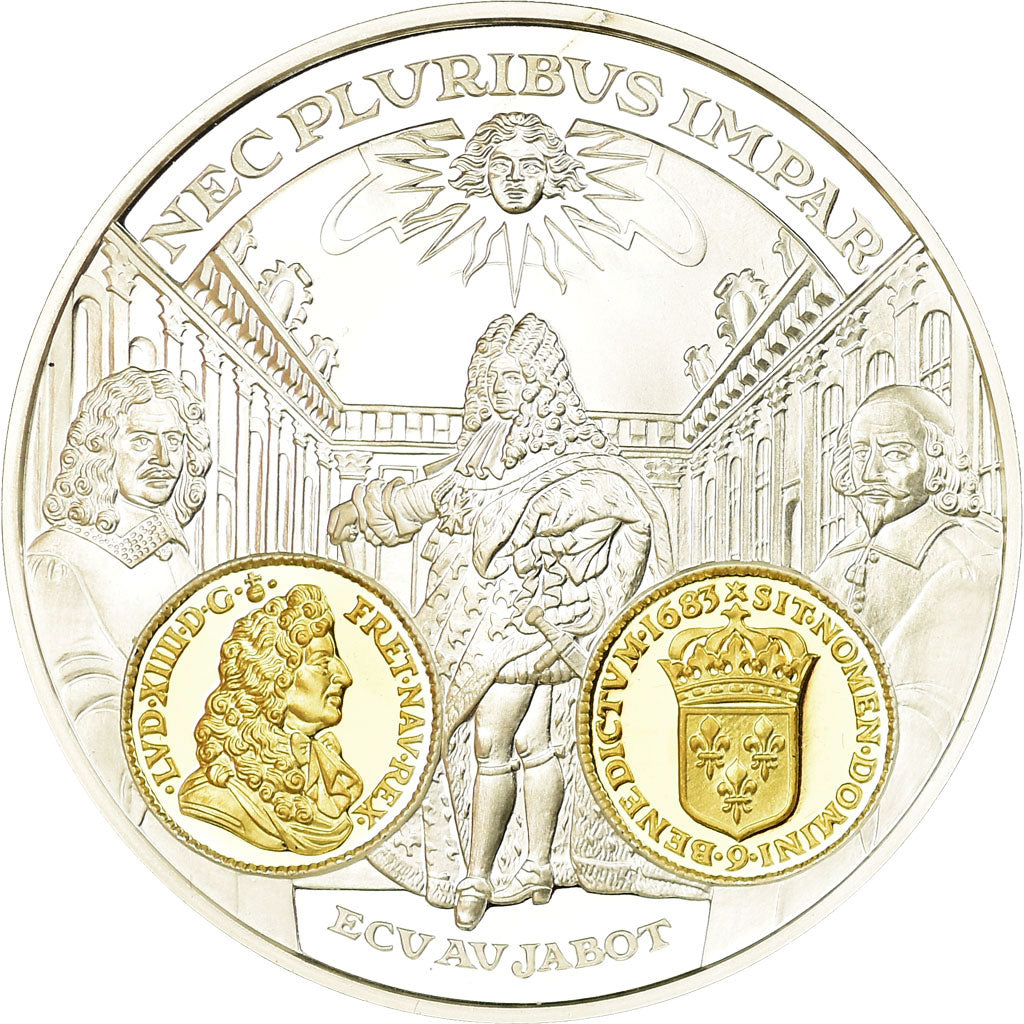Frankrijk, Medaille, Histoire Monétaire, Ecu au Jabot, Louis XIV, FDC, Zilver