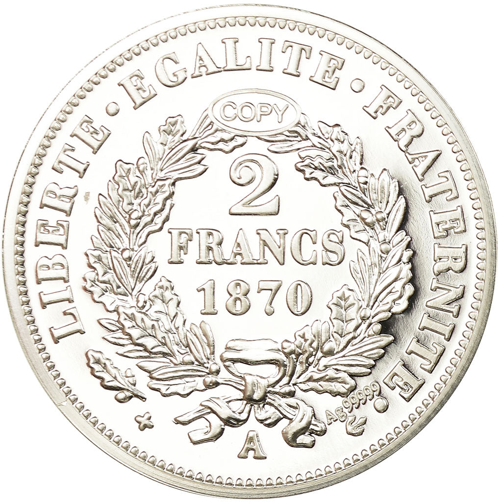Francja, Medal, Reproduction de la 2 Francs Cérès 1870, MS(65-70), Srebro