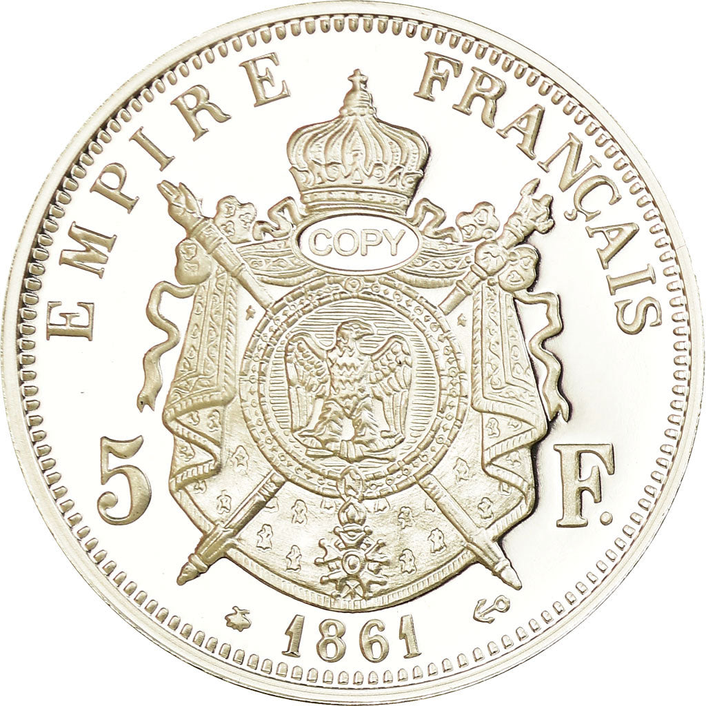 France, Médaille, Reproduction Ecu 5 francs Napoléon III, FDC, Argent