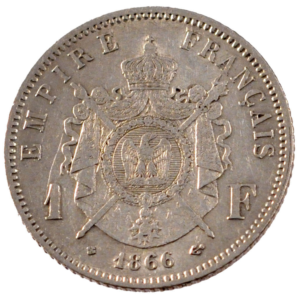 Coin, France, Napoleon III, Napoléon III, Franc, 1866, Strasbourg, AU(50-53)