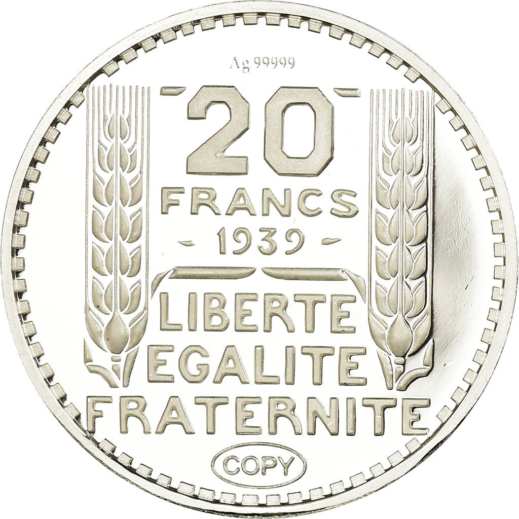 Frankreich, Medaille, Reproduction de la 20 Francs TURIN 1939, STGL, Silber