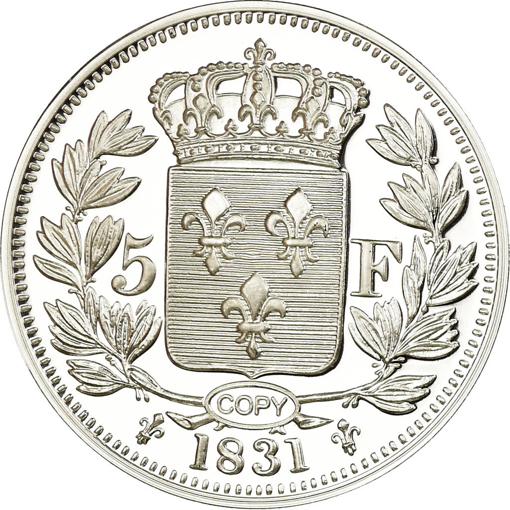 Francja, Medal, Reproduction de la 5 Francs Henri V 1831, MS(65-70), Srebro