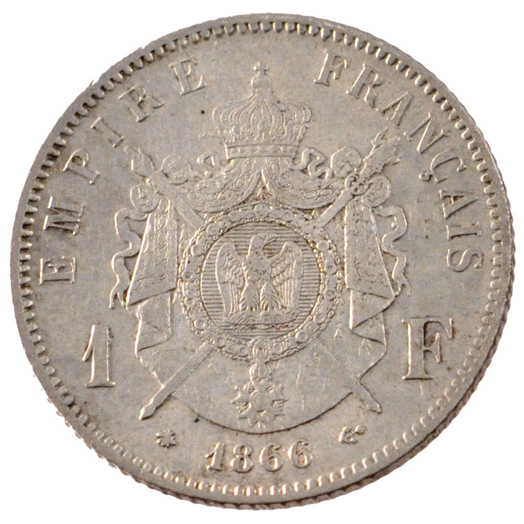 FRANCE, Napoléon III, Franc, 1866, Paris, KM #806.1, EF(40-45), Silver, Gadoury